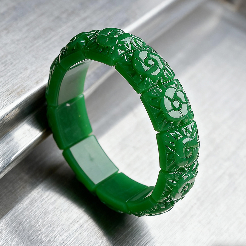Women'S Accessories And Jewelry - Real Jade Flower Bracelet Bangle Designer