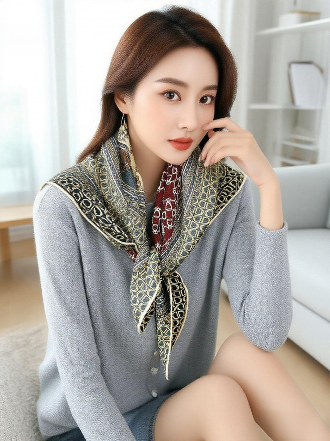 Double Faced Print Wool Scarf  - Women Accessories Brands recension och pris