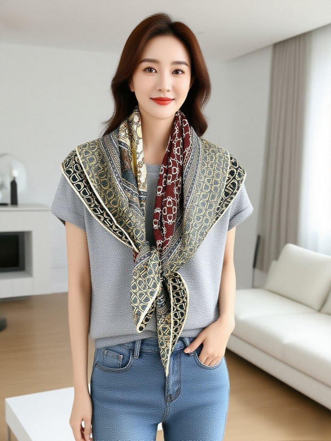 Double Faced Print Wool Scarf  - Women Accessories Brands recension och pris